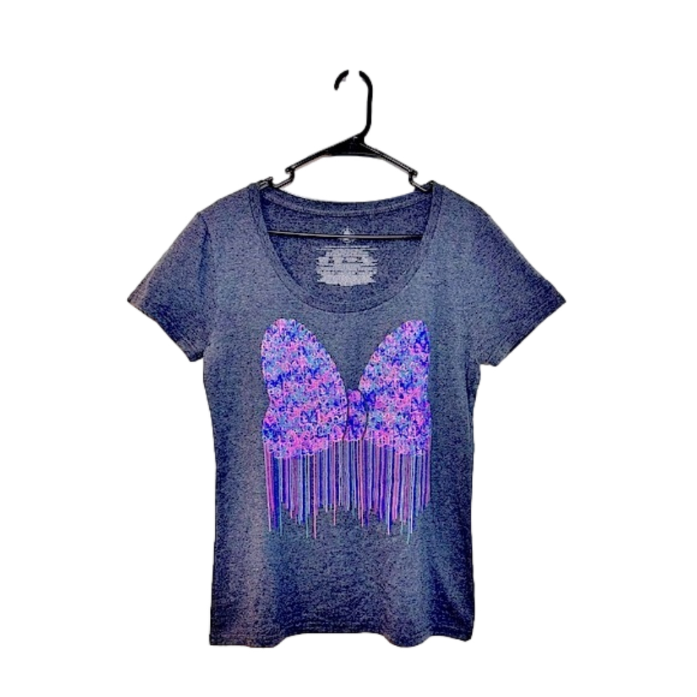 Disney Women's Short Sleeve Tee Navy with Purple/Pink Graphic